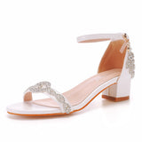 7 Cm Thick Heel With Sandals Coarse Square Sandals White Water Drill Bride Wedding Sandals Women Large Size HZ0115