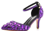7 Cm Large-Size Sandals Fine Heel Head Water Drill High Heel Sandals Gold Water Drill High Heels Wedding Shoes HZ0115