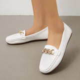 Spring And Autumn New Bean Shoes Women's Version Of The Round Head Low Metal Chain Casual Mother Singles Women For A Long Time HZ0115
