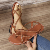 2025 Summer New Women's Flat-Soled Sandals Large-Size Casual Toe Braided With Flat-Soled Sandals HZ0115
