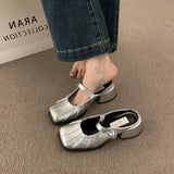 French Design Sense Silver Bag Head Half Slippers Women Wearing Lazy One-Legged Coarse Heel Muller Shoes Behind The Empty Single Shoes Women HZ0115