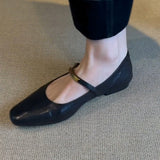 Shallow Word With Buckle Black Mary Jane Shoes Women Retro Flat Floor Comfortable Square Head Small Single Shoes HZ0115