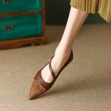 Vintage Brown Pointed Single Shoes Women's Soft Leather 2025 New Flat Heded Light-Mouthed Shoes With French Flat Shoes HZ0115