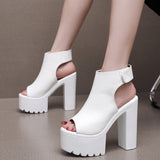 Ultra-High Heel 14 Cm Roman Sandals Women's Banquet Wearing Fish-Mouthed Shoes Thick-Soled Waterproof Trolley Model Model Show Shoes HZ0115