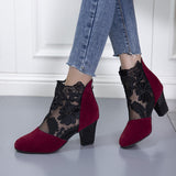 Lace Mesh High Heel Cool Boots Women Large Size Fashion Round Head Coarse And Roman Sandals HZ0115