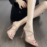 In The Summer Of 2025, The New Square Head High-Heeled Sandals Women's French Fashion Cross-Exhealed Toe Wear High-Heeled Cool Slippers HZ0115