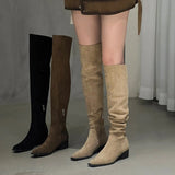 Two Long Legs!Two Through The Knee Long Boots Girl Retro Velvet Fold Pile Boots Square Head Thick And High Knight Boots HZ0115