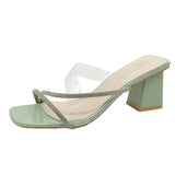 Summer New Women's Coarse And Slippers Korean Version Of Simple Fashion Transparent Cool Slippers Outside The Square Half Slippers HZ0115