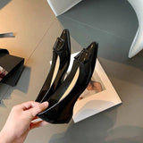 Small Sharp Head Soft Soles In The Increase Single Shoes Spring And Autumn Leather Bare Light Flat Commuting V Buckle Temperament Women's Shoes HZ0115