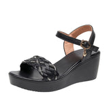 Slope Heel Thick-Soled Sandals Women Summer With A Word With Water Drill Weaving Mother Sandals Soft-Soled Pine Cake Beach Shoes HZ0115