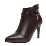 French Fine-Heeled Temperament Female Boots 25 Autumn And Winter New High Heel Boots Pointed Short Boots Nude Boots Large Women's Shoes HZ0115