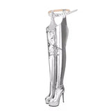 Sexy Lady Fashion Belt Boots Fine With High Water Table Elastic Boots Side Zipper Round Head Fashion Boots HZ0115