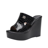 Real Leather Slope And Slippers Women Wearing Fashion Pine Cake Thick Bottom Fitting Room A Word Drag Anti-Slip High And Cow Skin Cold Drag HZ0115