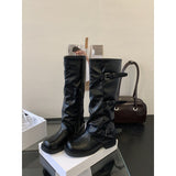 French Thick-Bottomed Coarse And Belt Buckle Folded Long Boots 2025 New Sweet Cool Hot Babes Pile Pants Tube Boots HZ0115