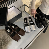 French Evening Wind Silver Singles Shoes Women's Flat Bottom 2025 Spring New Temperament Fairy Commuter Shallow Mouth Mary Jane HZ0115