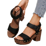 One Word With High-Heeled Toe Sandals Female Fish Mouth Belt Buckle Rivet Waterproof Table Beach Cool Drag HZ0115
