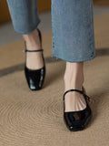 2025 Spring Red Patent Leather Side Head Shallow Mouth Thick Low Heel French Retro Word With Mary Jane Singles Shoes HZ0115