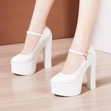 Painted Leather Tip Tip 15CM Catwalk Ultra-High Heel Women's Thick-Sed Waterproof Table Single Shoe With Shallow Model Performance Shoes HZ0115