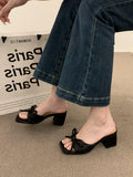 French High-End Silk And Satin Bow Coarse And Cool Slippers Women Wear 2025 New Summer Dew High-Heeled Shoes HZ0115