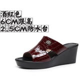 Real Leather Slope And Slippers Women Wearing Fashion Pine Cake Thick Bottom Fitting Room A Word Drag Anti-Slip High And Cow Skin Cold Drag HZ0115