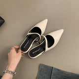 Women's Top Half Slippers Women Summer Wear Pointed Soft Leather Evening Shoes Gentle Fairy Wind Flat Bottom Of The Mole HZ0115