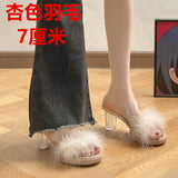 Fairy Hairy Slippers Women Wear 2025 New Net Red Coarse And One-Word Drag Crystal High-Slip Slippers HZ0115