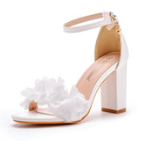 7 Cm Round Head With Thick Heel And Shallow Mouth With Sandals Pure White Flowers Bride Wedding Dress Shooting High Heels HZ0115