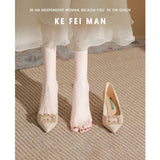 Small Scent Single Shoes Women's Coarse Heel 2025 New Spring And Autumn Wedding Shoes Bridal Shoes Tip High Heels Design Sense Niche HZ0115