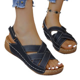 2025 New Summer Women's Slope Sandals Thick Sole Buckle With Fish Mouth Sandals Pure-Colored Slope Heel Sandals HZ0115