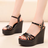 Golden Super High Slope And 12Cm Fashion Cross With Small Size Women's Shoes One-Word Thick-Bottomed Waterproof Toe Women's Sandals HZ0115