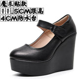 White High-Slope Single-Shoe Round Cheongsam Shoes Shallow Walking Shoes Waterproof Table Thick-Soled Size 43 Magic Sticker Women's Shoes HZ0115