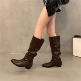 Mi-White Coarse Heel Tip-Tap Pile Boots Long Boots Women's Shoes 2025 New Spring And Autumn Winter Mid-Skinny Knight Boots HZ0115