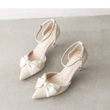 Sharp-Headed Bridesmaid Shoes Summer 2025 New Famous Temperament High Heels Fine Heel Sweet Bow Bow Head Sandals Woman HZ0115