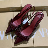 ZA 2025 New Women's Shoes Red Bow Bows High Heels Tips Shallow Stumbling M¨¹ller HZ0115