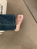French High-End Silk And Satin Bow Coarse And Cool Slippers Women Wear 2025 New Summer Dew High-Heeled Shoes HZ0115
