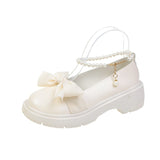 French Mary Jane Shoes Women 2025 Spring And Autumn New Pearl Bow Girl Single Shoes Coarse Fairy Wind And Happy Shoes HZ0115