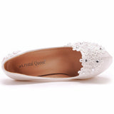 14 Cm White Lace High Heels Wedding Shoes Water Drill Pearl Banquet Shoes Large Size Thin Heel Waterproof Table Single Shoes HZ0115