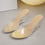 2025 Summer New Fashion High-Heeled Slippers Women Transparent Slope Shoes One-×Ö Type Wearing Fairy Cool Slippers Tide HZ0115