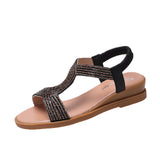 Fairy Wind Slope Heel Sandals Women Large Size 2025 Summer New Water Drill Loose With Feet Mother Sandals HZ0115
