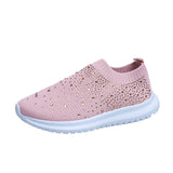 2025 Large-Size With Diamond Flying Sneakers New Net Shoes Women's Shoes Low-Heeled Mesh Sports Casual Shoes HZ0115
