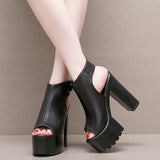 Ultra-High Heel 14 Cm Roman Sandals Women's Banquet Wearing Fish-Mouthed Shoes Thick-Soled Waterproof Trolley Model Model Show Shoes HZ0115