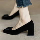 French Retro Fashion Bow Shallow Single-Shoe Women Spring And Autumn New Square Head With Thick Heel High Heel Shoes HZ0115
