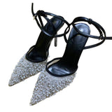 ZA Home 2025 New Women's Shoes White Leud Low Heel Temperament High Heels High Heels After The Shallow Mouth Of Studs Single Shoes HZ0115