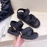 Korean Version Of Sandals Women 2025 New Flat-Soled Soft-Soled Beach Sandals Magic Sandals Women's Sports Shoes HZ0115