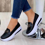Large-Size Thick-Soled Women's Shoes 2025 New Casual Single-Shoe Women's Metal Buckle Lazi Shoes Lefu Shoes HZ0115