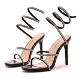 Women's Shoes Snake-Shaped Foot Wrist Around The Water Drill A Word With Thin Display High Sexy Fine Heel Roman Sandals HZ0115