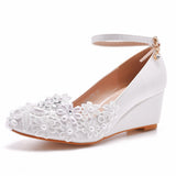 5 Cm Low Heel Pedicle Thin High Heel Women's Shoes Round Head Heel Single Shoes Bridal Shoes Pregnant Woman Wedding White Shoes HZ0115