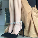 Summer High Heels Women 2025 New Small Heel Small Velvet Small Fragrant Temperament With Skirt High Heels Single Shoes HZ0115