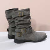 2025 Autumn And Winter Martin Boots Belt Buckle Large Size Cylinder Cylindrical Women's Leather Boots HZ0115