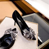 Water Drill Bow High Heels Summer Women's New Wedding Shoes Design French Famous Temperament Niche Pointed Single Shoes Sandals HZ0115
